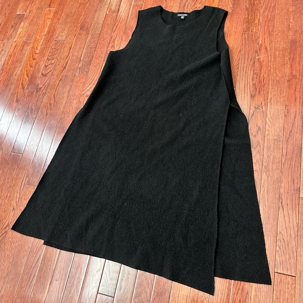 Eileen‎ Fisher Black 100% Wool Tunic High Side Slit Luxury Dress Medium